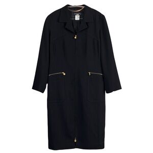Vtg Louis Feraud New Wool Long Blazer Zip Jacket Black Gold Size US 10
